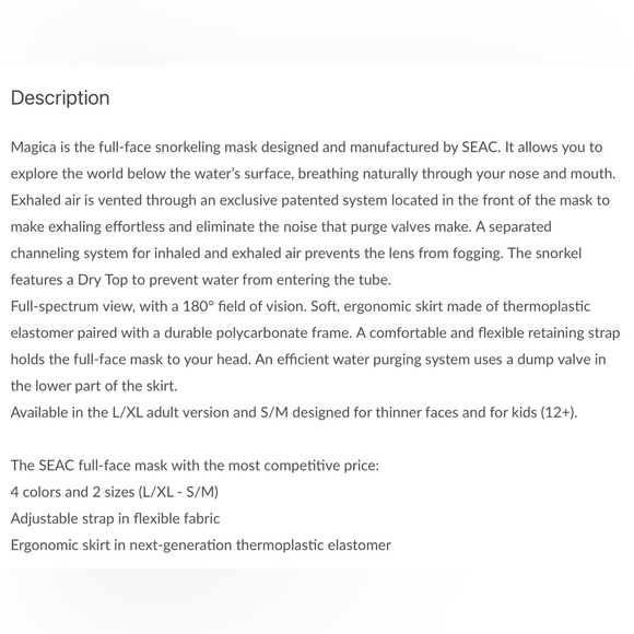 S/M Pink SEAC Magica Full Face Snorkeling Mask Anti-fog Panoramic View NEW NIP - Picture 9 of 9